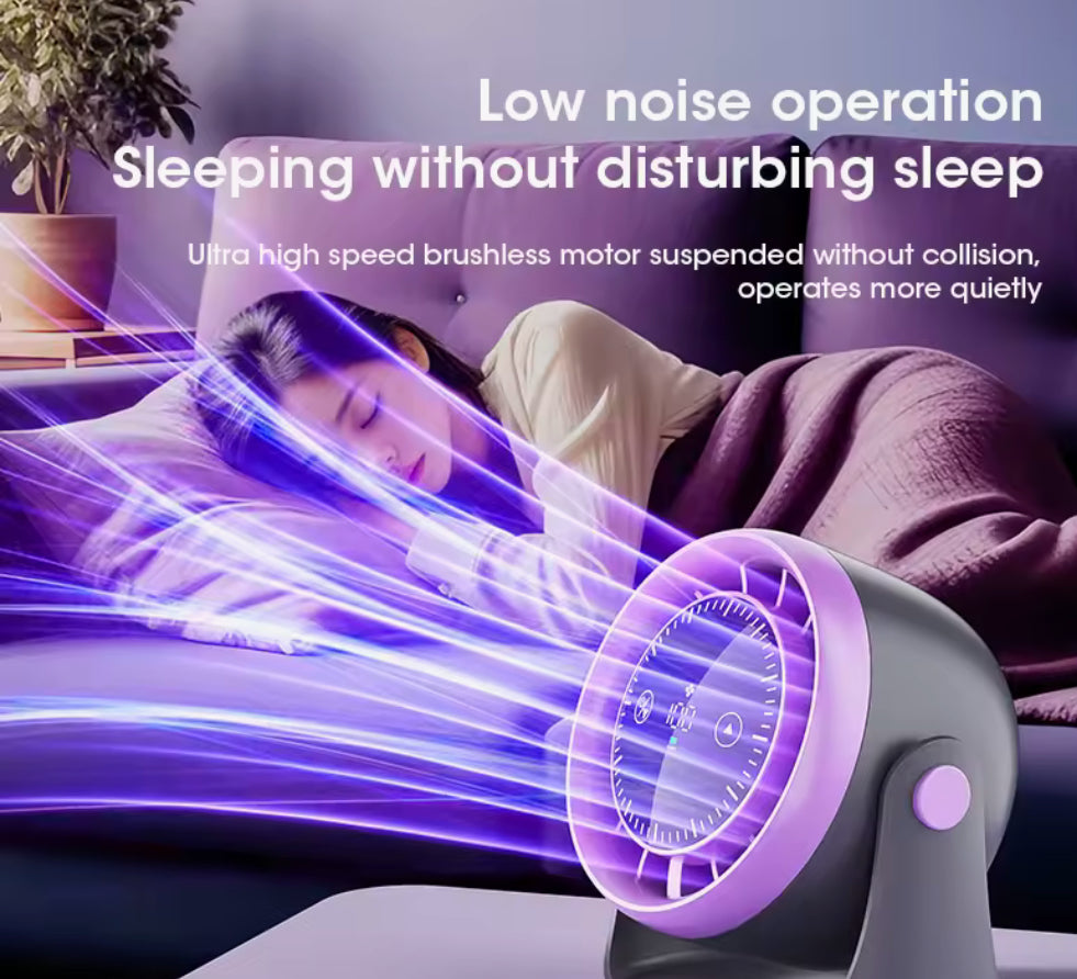 100-Speed Adjustable Touch Screen Desk Fan Quiet Cooling Strong Wind Digital Display Portable Mini Air